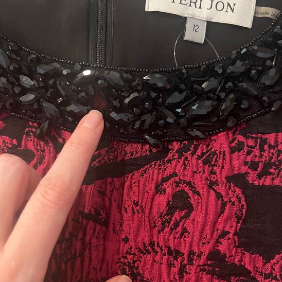 Teri Jon by Rickie Freeman Cocktail Sheath Dress Size 12 Floral Beaded Midi - Picture 5 of 7